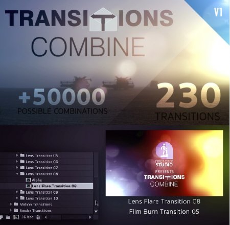 230 ترانزیشن آماده افتر افکت با نام Transitions Combine