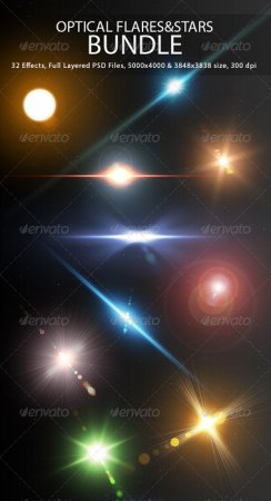 دانلودافکت نوری فتوشاپ نور های Flares و ستاره