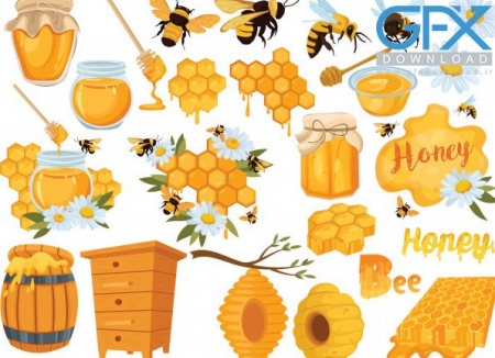 مجموعه وکتور عسل و زنبور عسل