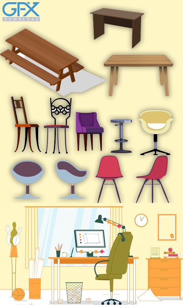 وکتور لایه باز میز و صندلی Table & Chair