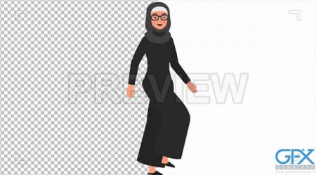 فوتیج کروماکی راه رفتن کاراکتر زن با حجاب