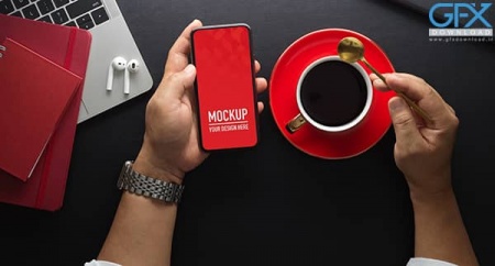 دانلود موکاپ موبایل و قهوه