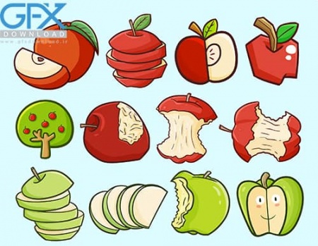 طرح آماده وکتور سیب های کارتونی