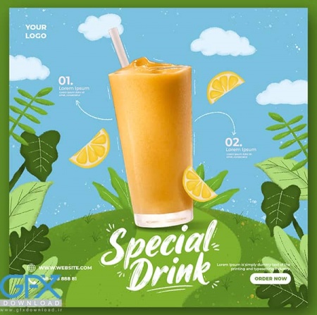 قالب رایگان پست اینستاگرام تبلیغات آب پرتقال