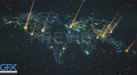 دانلود فوتیج هولوگرام نقشه جهان با نقاط درخشان