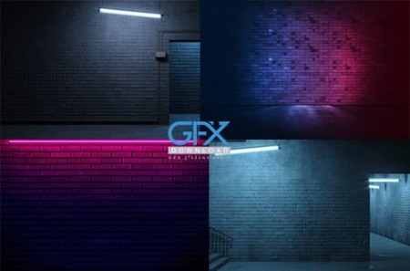 دانلود عکس بک گراند دیوار های آجری نئون دار