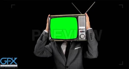 فوتیج پرده سبز تلویزیون بر روی سر یک مرد