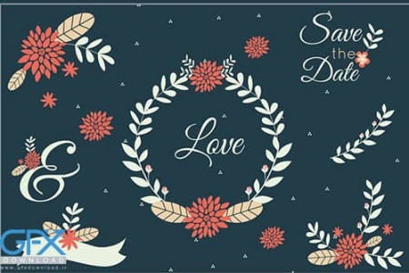 دانلود وکتور عناصر عروسی گل دار