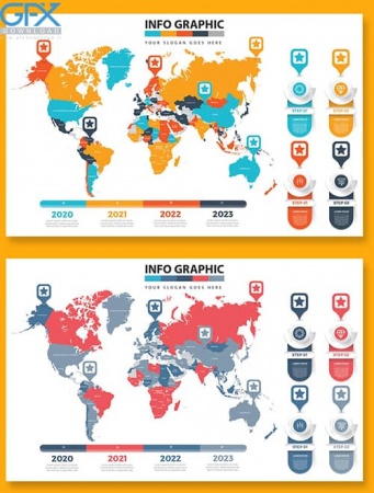 وکتور اینفوگرافیک نقشه جهان و اطلاعات