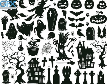 دانلود وکتور عناصر هالووین silhouettes