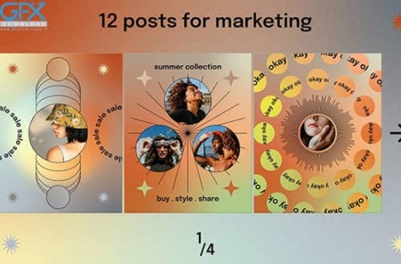 دانلود 12 قالب پست اینستاگرام لایه باز گرادینت