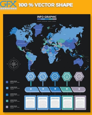 دانلود قالب اینفوگرافیک عناصر طراحی نقشه جهان