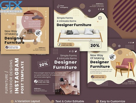 دانلود قالب پست اینستاگرام دکوراسیون داخلی