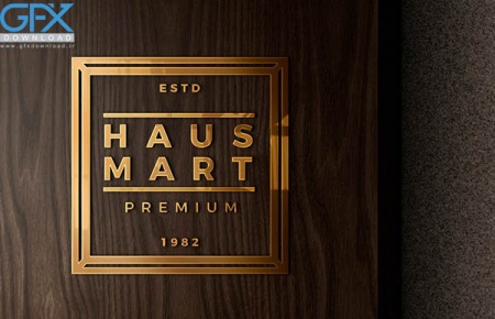 موکاپ لوگو لایه باز آینه ای طلایی اکریلیک