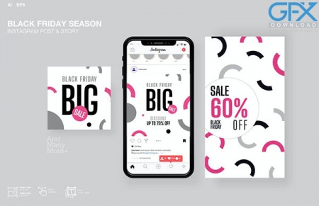 وکتور قالب پست و استوری اینستاگرام حراج بلک فرایدی