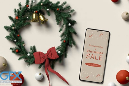 دانلود موکاپ لایه باز گوشی تم کریسمس