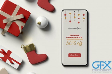 موکاپ گوشی موبایل با موضوع کریسمس