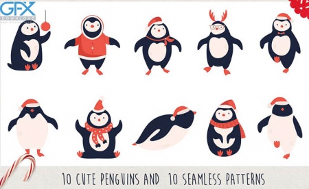 دانلود وکتور پنگوئن های کریسمس زمستانی