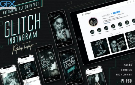 دانلود قالب پست و استوری اینستاگرام با افکت گلیچ