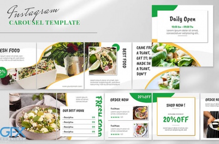 قالب پست‌ اینستاگرام غذای سالم با طراحی کاروسل