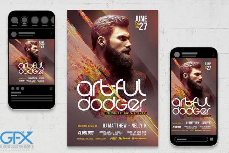 قالب پست اینستاگرام لایه باز دی جی با افکت گلیچ