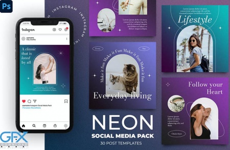 دانلود قالب لایه باز پست اینستاگرام نئون