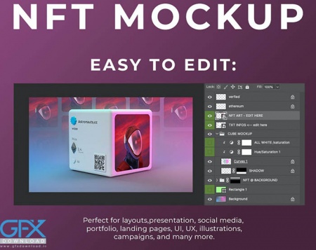 موکاپ لایه باز مکعب NFT