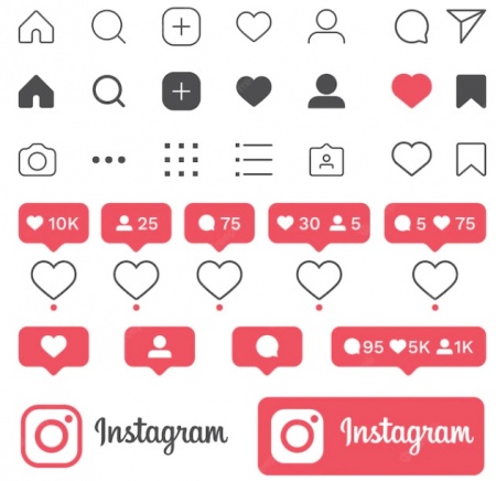 آیکون اینستاگرام به همراه المان های لایک ، کامنت
