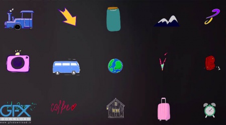 پروژه آماده افتر افکت مجموعه استیکر های مسافرتی