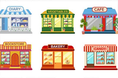 دانلود وکتور نمای بیرونی مغازه و کافه