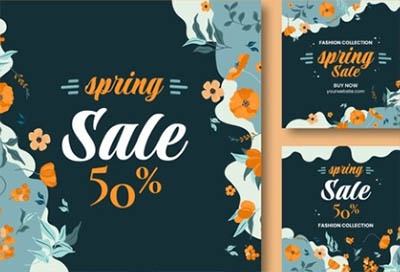 وکتور مجموعه پست های اینستاگرام بهاری فلت