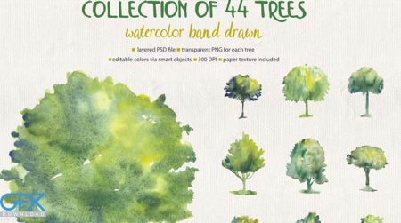 فایل لایه باز مجموعه درختان آبرنگی