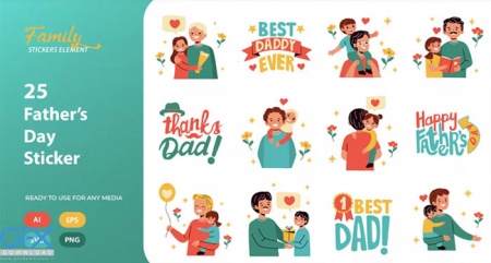 دانلود وکتور ست استیکر روز پدر