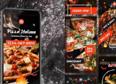 پروژه پریمیر استوری اینستاگرام پیتزا و فست فود
