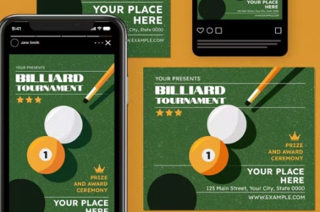 قالب لایه باز اینستاگرام مسابقات بیلیارد