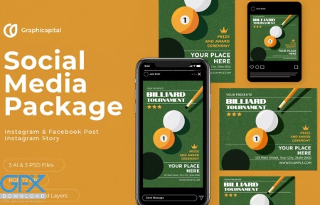 قالب لایه باز پست و استوری اینستاگرام بیلیارد