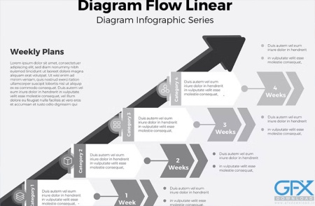 دانلود قالب اینفوگرافیک لایه باز چارت جریان خطی