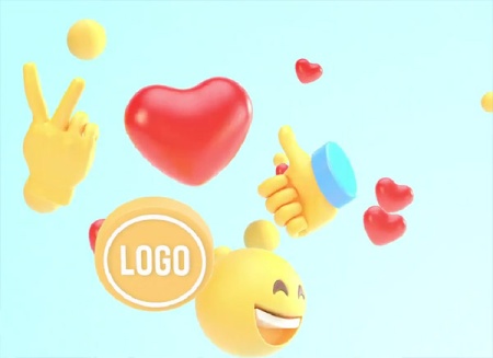 پروژه پریمیر لوگوی سه بعدی با ایموجی های رنگارنگ
