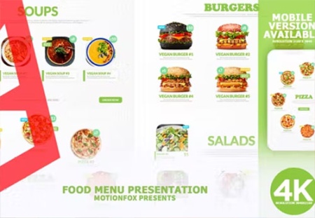 پروژه افتر افکت تبلیغ منوی غذای رستوران وگان