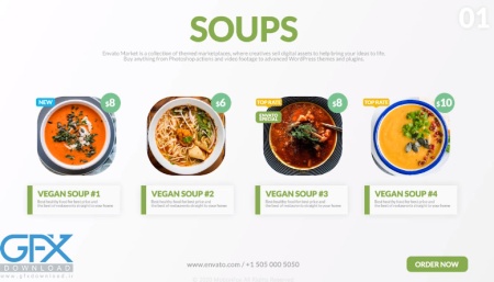 پروژه افتر افکت تبلیغاتی منوی غذای رستوران وگان