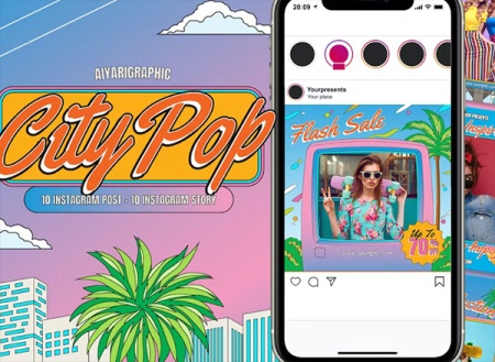 قالب لایه باز پست و استوری اینستاگرام City Pop