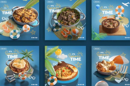 قالب پست اینستاگرام لایه باز غذای رستوران تابستانی