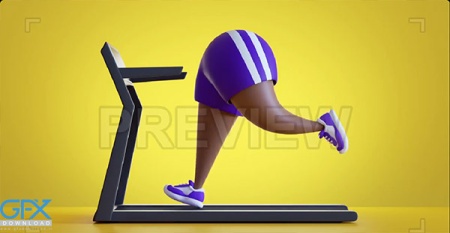 فوتیج کاراکتر کارتونی بر روی تردمیل