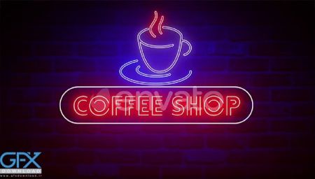 فوتیج انیمیشنی تابلوی نئونی کافی شاپ