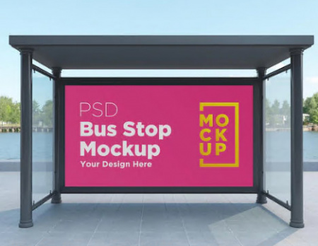 موکاپ بیلبورد تبلیغاتی psd لایه باز در ایستگاه اتوبوس