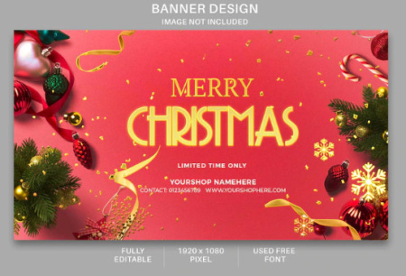 بنر لایه باز psd تبریک کریسمس christmas greetings banner