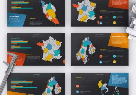 دانلود قالب و تم پاورپوینت نقشه جهان Maps Powerpoint