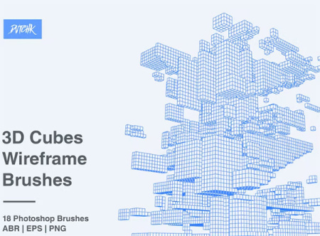 براش های فتوشاپ مکعبی سه بعدی 3D Cubes Wireframe