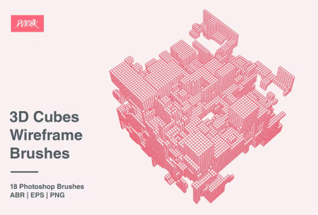 18 براش فتوشاپ مکعبی سه بعدی 3D Cubes Wireframe