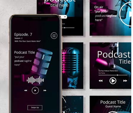 قالب پست و استوری اینستاگرام پادکست Duotone